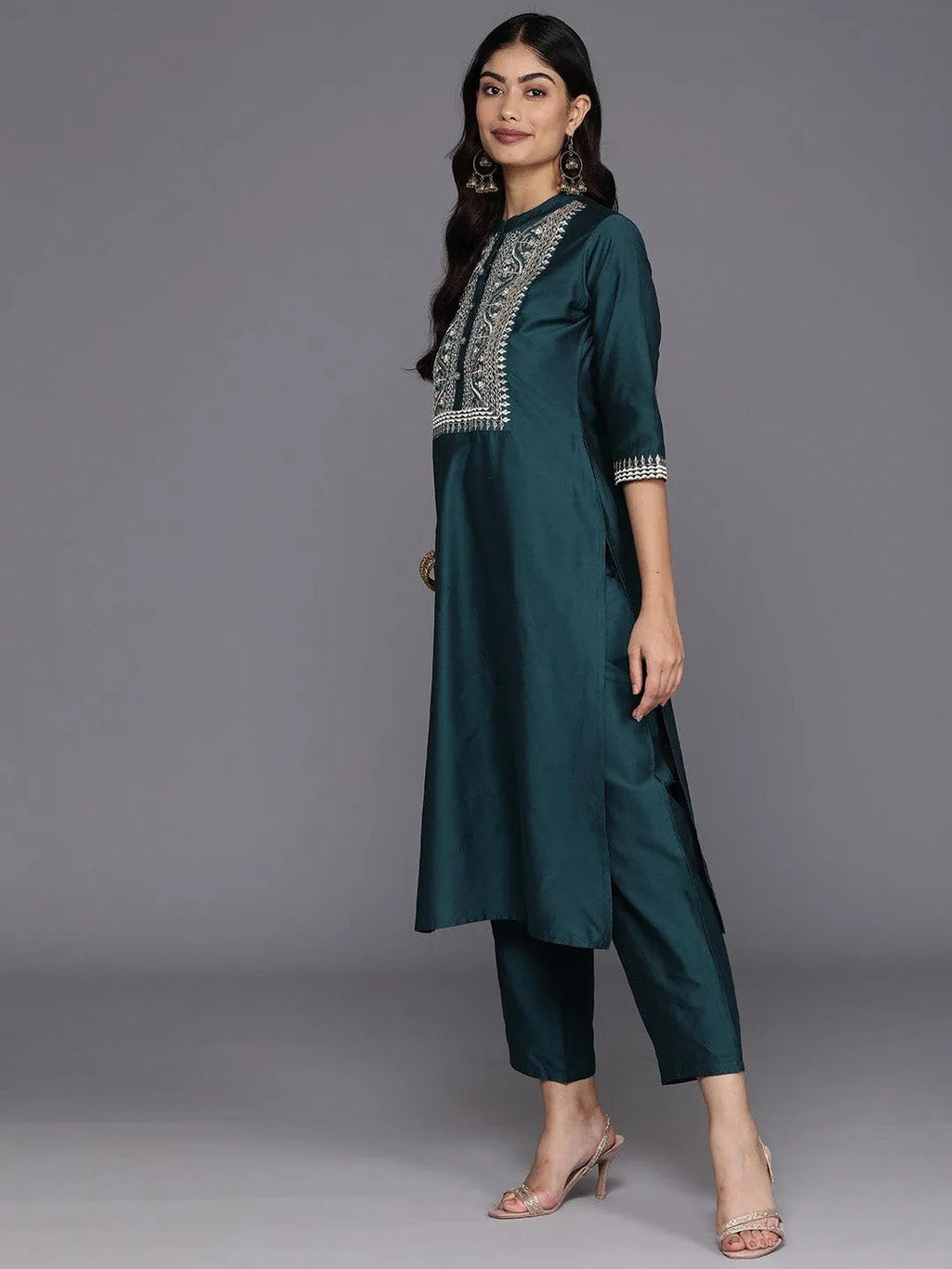 Gerua Blue Yoke Design Silk Blend Straight Suit With Dupatta