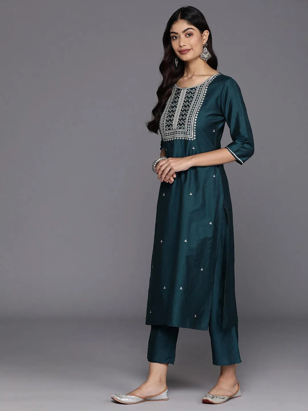 Gerua Blue Yoke Design Silk Blend Straight Suit With Dupatta