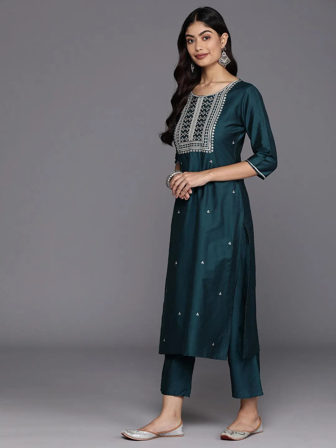 Gerua Blue Yoke Design Silk Blend Straight Suit With Dupatta