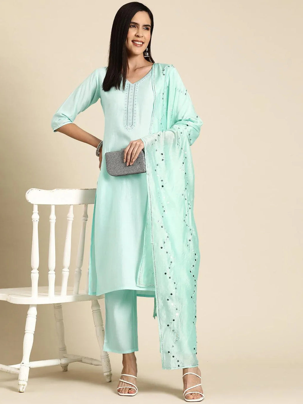 Gerua Blue Yoke Design Silk Blend Straight Suit With Dupatta