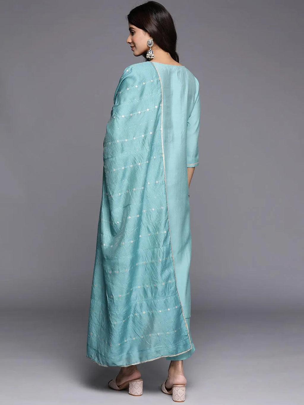 Gerua Blue Yoke Design Silk Blend Straight Suit With Dupatta