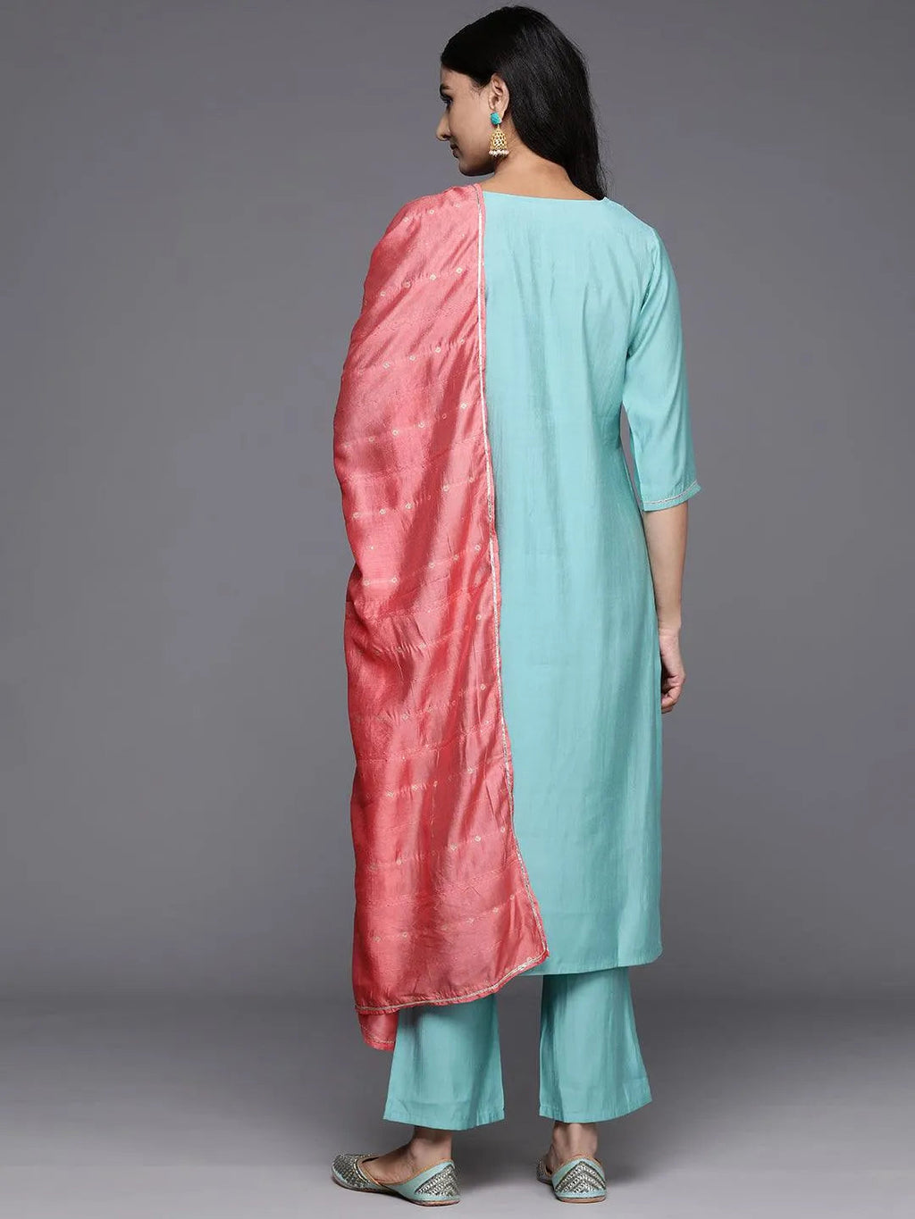 Gerua Blue Yoke Design Silk Blend Straight Suit With Dupatta