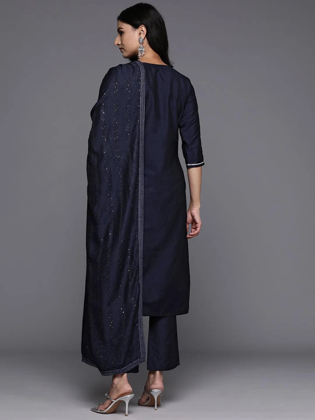 Gerua Blue Yoke Design Silk Blend Straight Suit With Dupatta