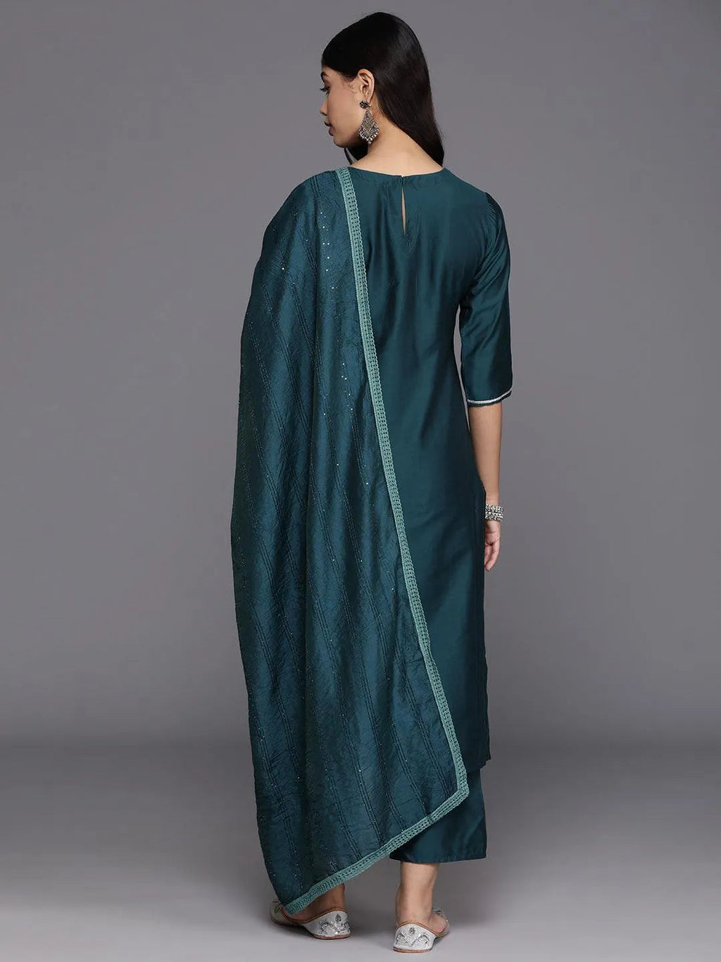 Gerua Blue Yoke Design Silk Blend Straight Suit With Dupatta