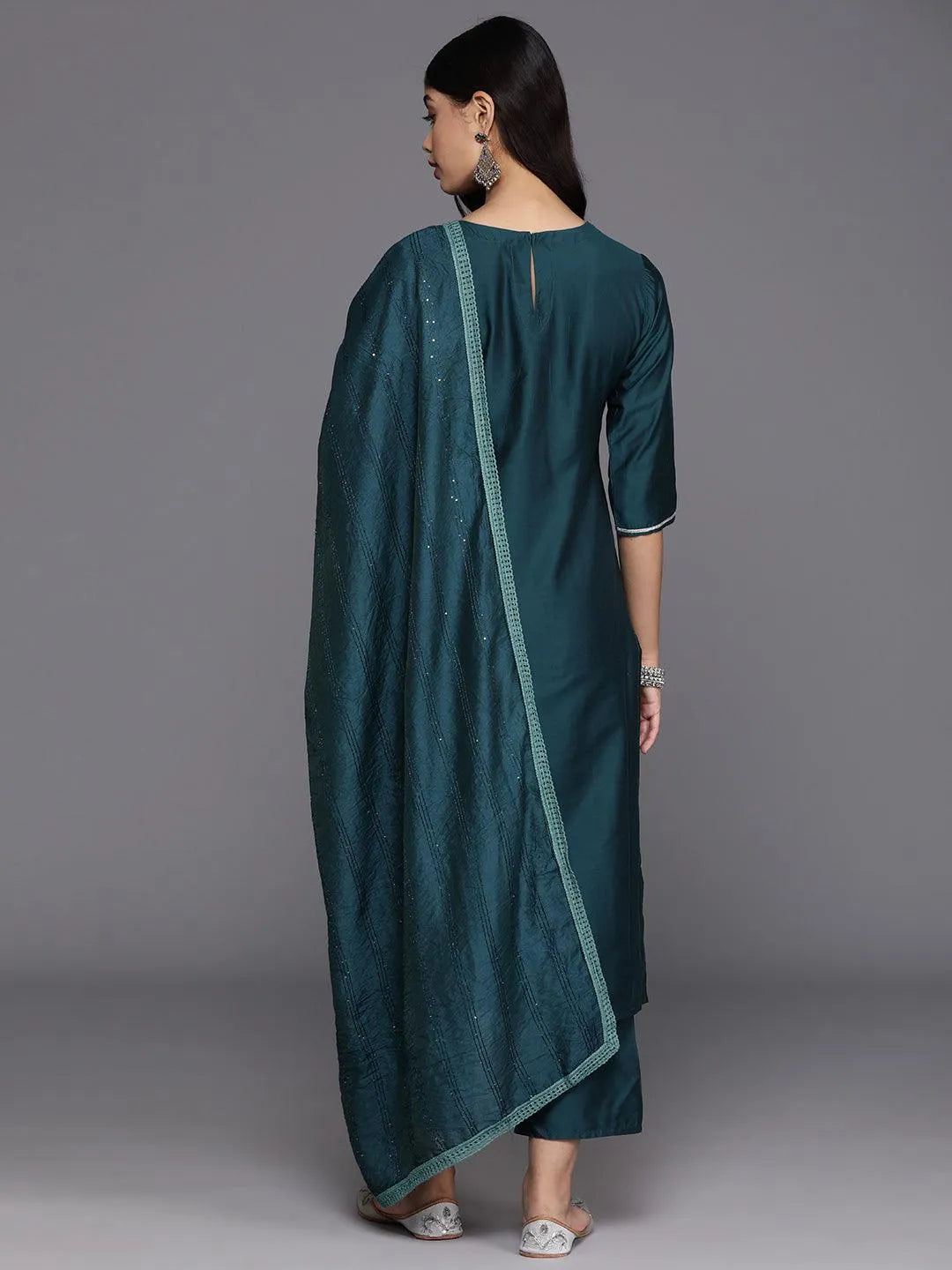 Gerua Blue Yoke Design Silk Blend Straight Suit With Dupatta