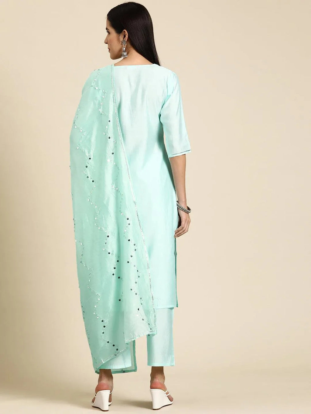 Gerua Blue Yoke Design Silk Blend Straight Suit With Dupatta