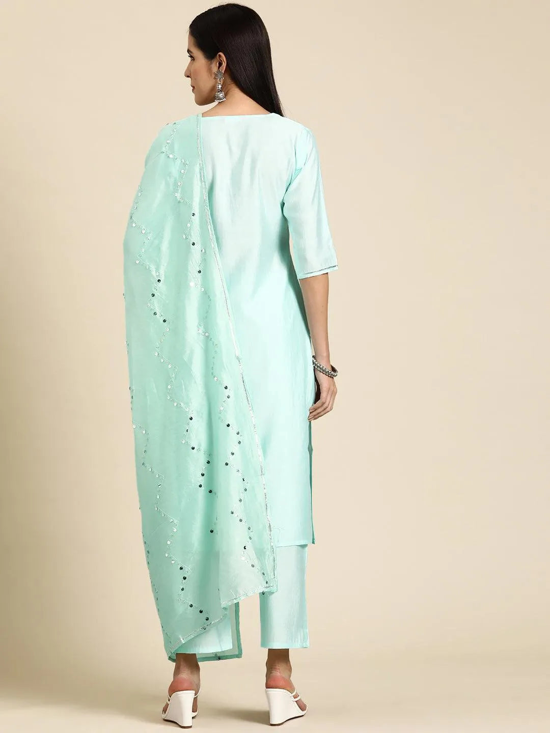 Gerua Blue Yoke Design Silk Blend Straight Suit With Dupatta