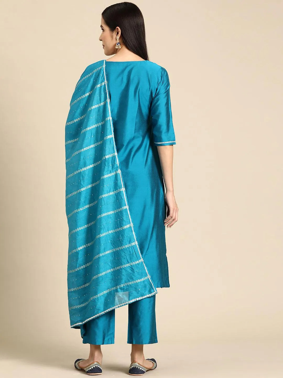Gerua Blue Yoke Design Silk Blend Straight Suit With Dupatta