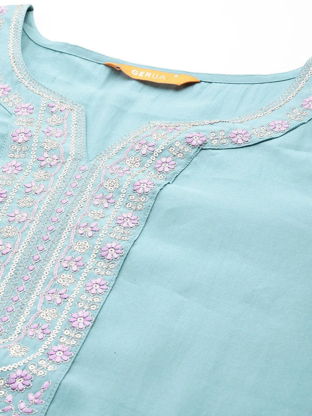 Gerua Blue Yoke Design Silk Blend Straight Suit With Dupatta