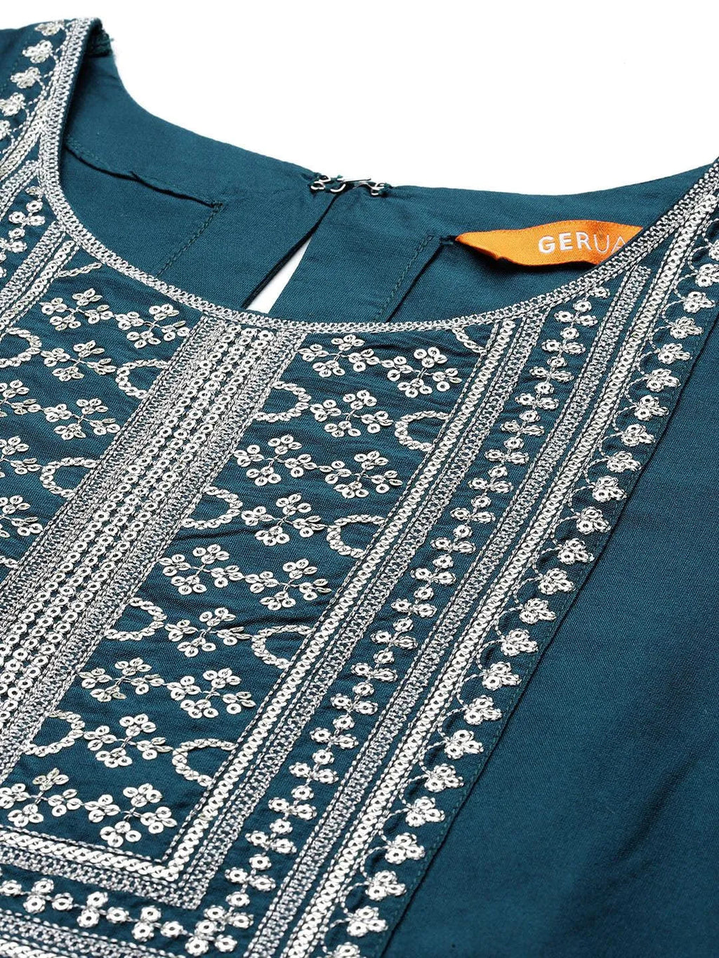 Gerua Blue Yoke Design Silk Blend Straight Suit With Dupatta