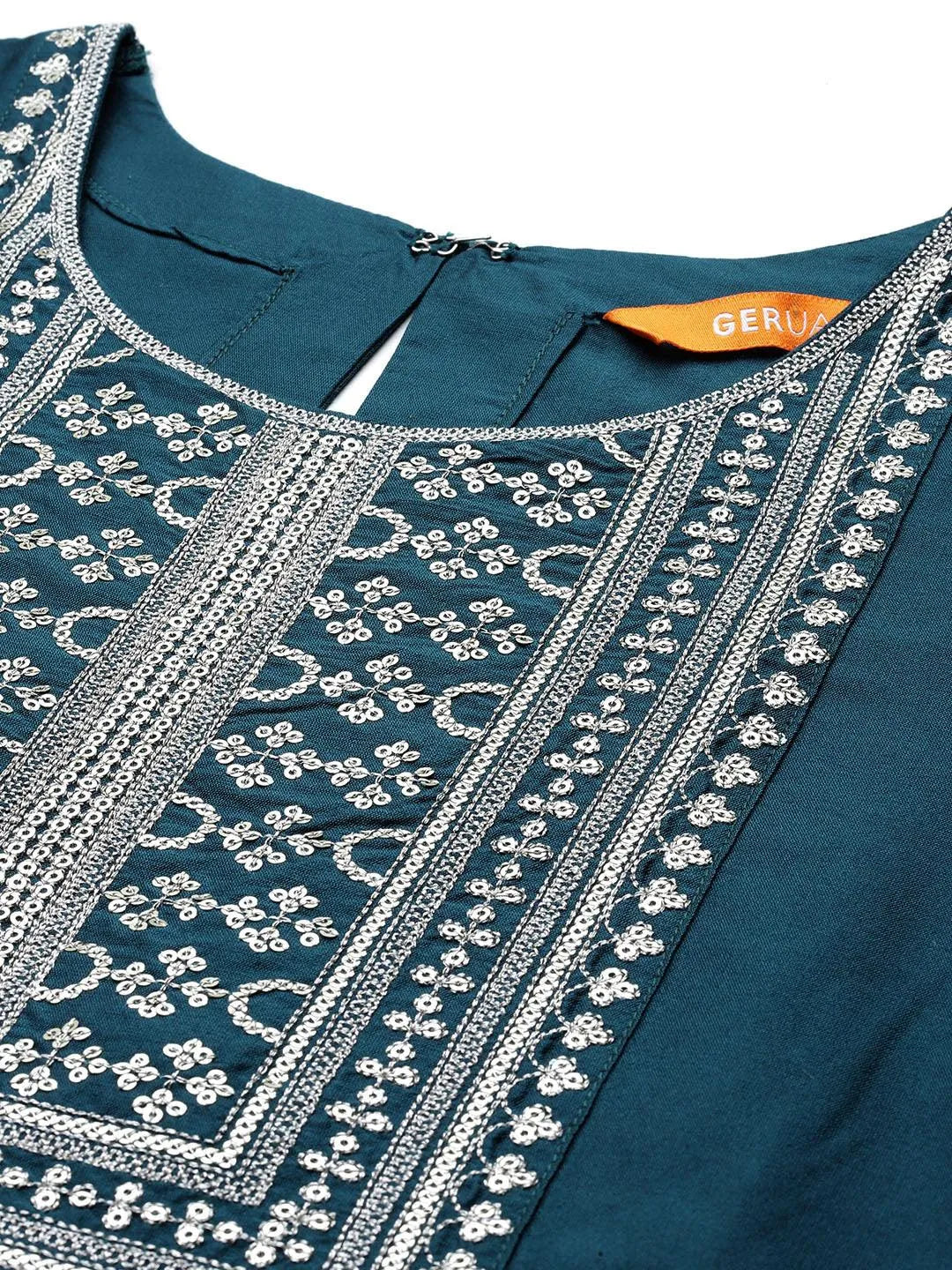 Gerua Blue Yoke Design Silk Blend Straight Suit With Dupatta