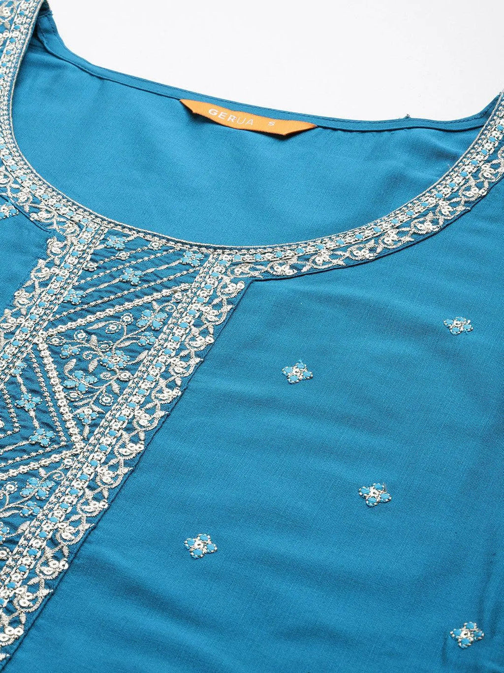 Gerua Blue Yoke Design Silk Blend Straight Suit With Dupatta