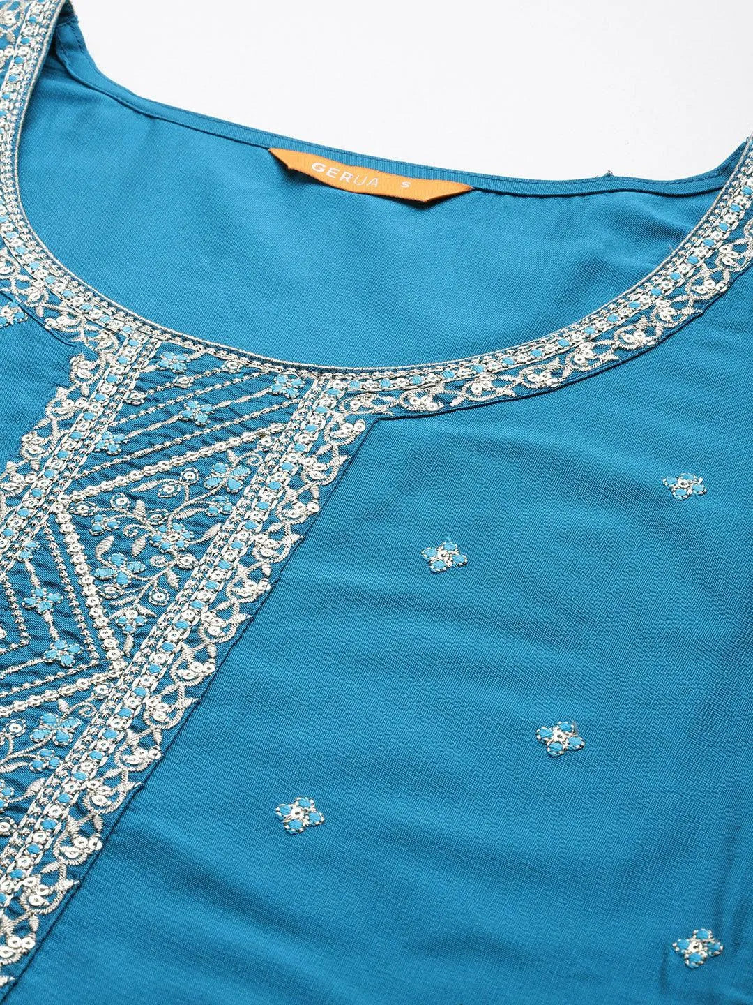 Gerua Blue Yoke Design Silk Blend Straight Suit With Dupatta
