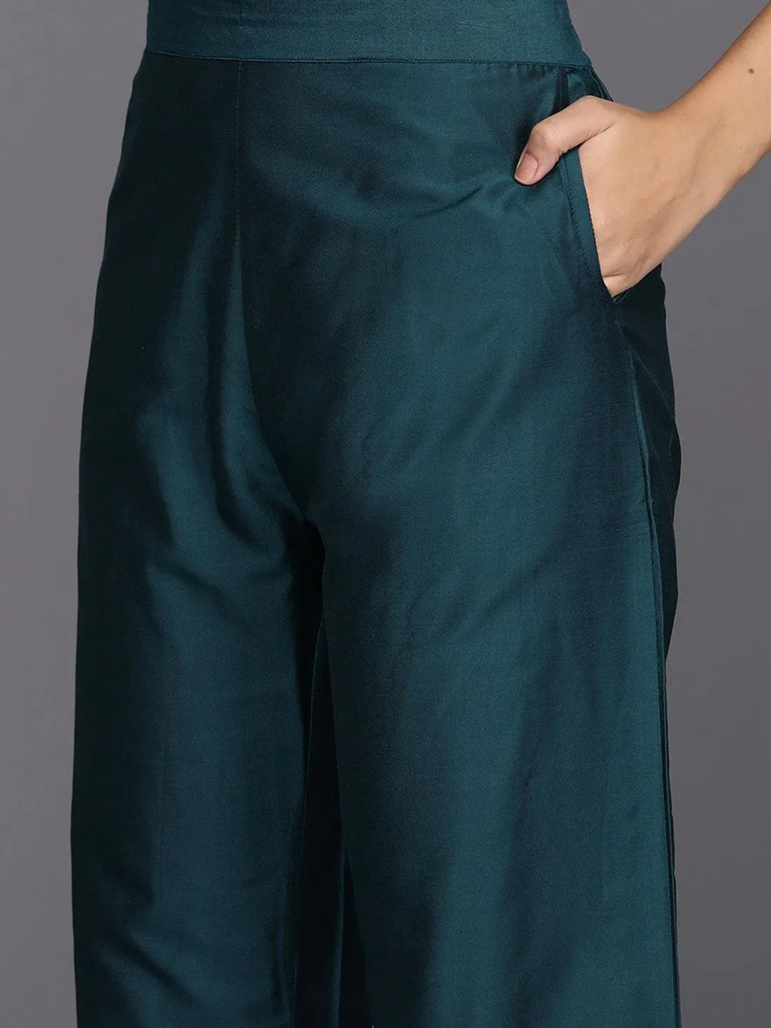 Gerua Blue Yoke Design Silk Blend Straight Suit With Dupatta