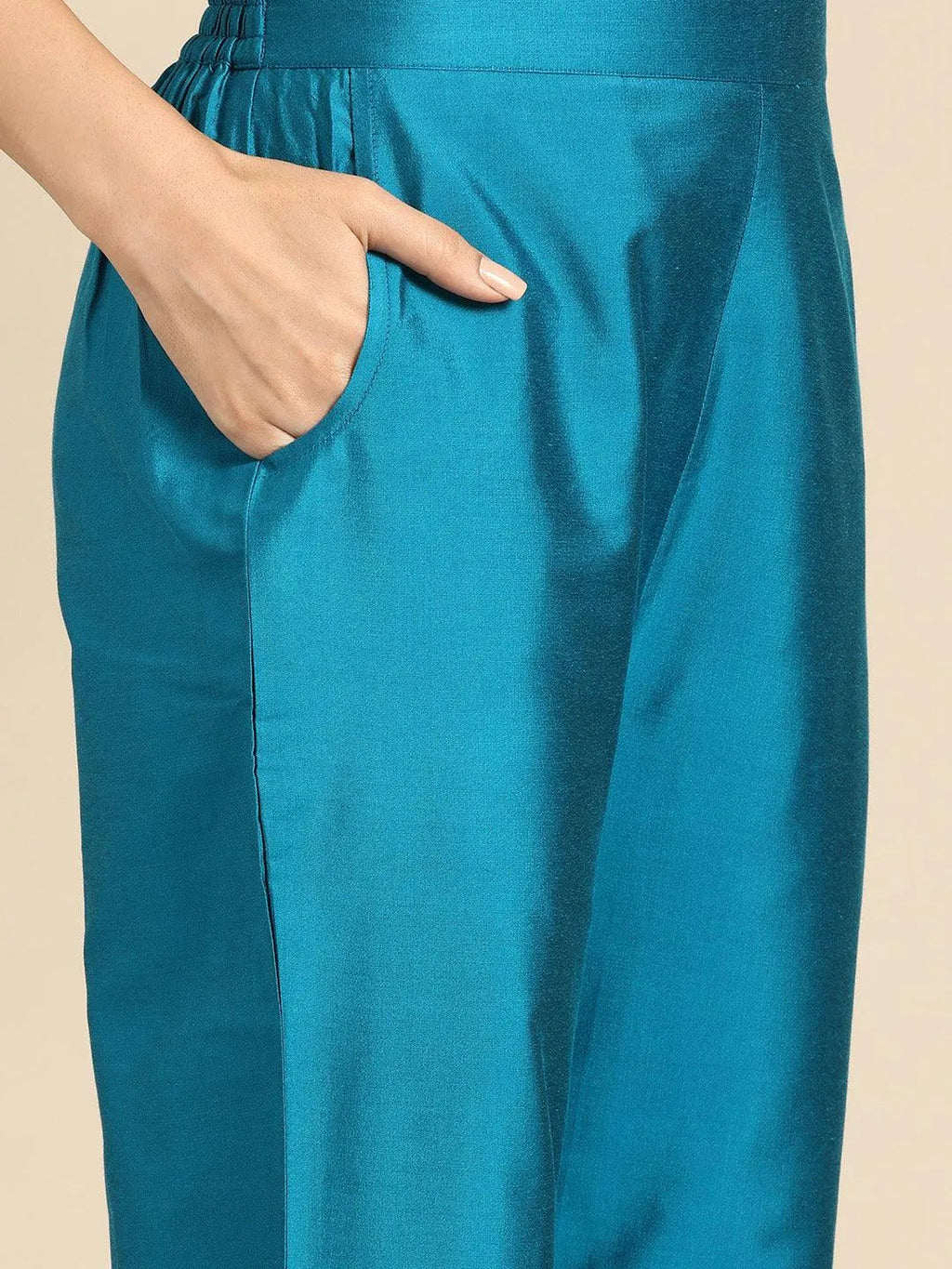 Gerua Blue Yoke Design Silk Blend Straight Suit With Dupatta