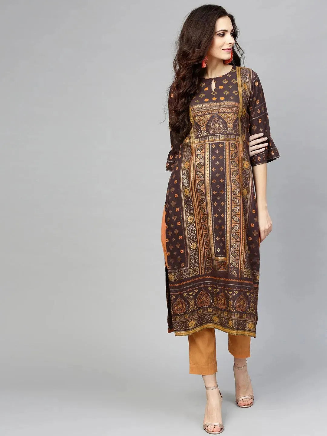 Libas Brown Printed Rayon Kurta