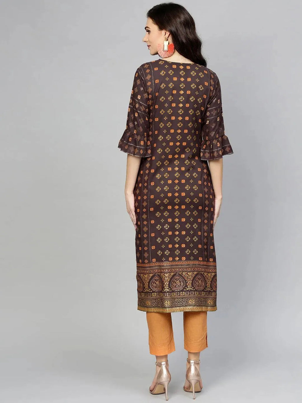 Libas Brown Printed Rayon Kurta
