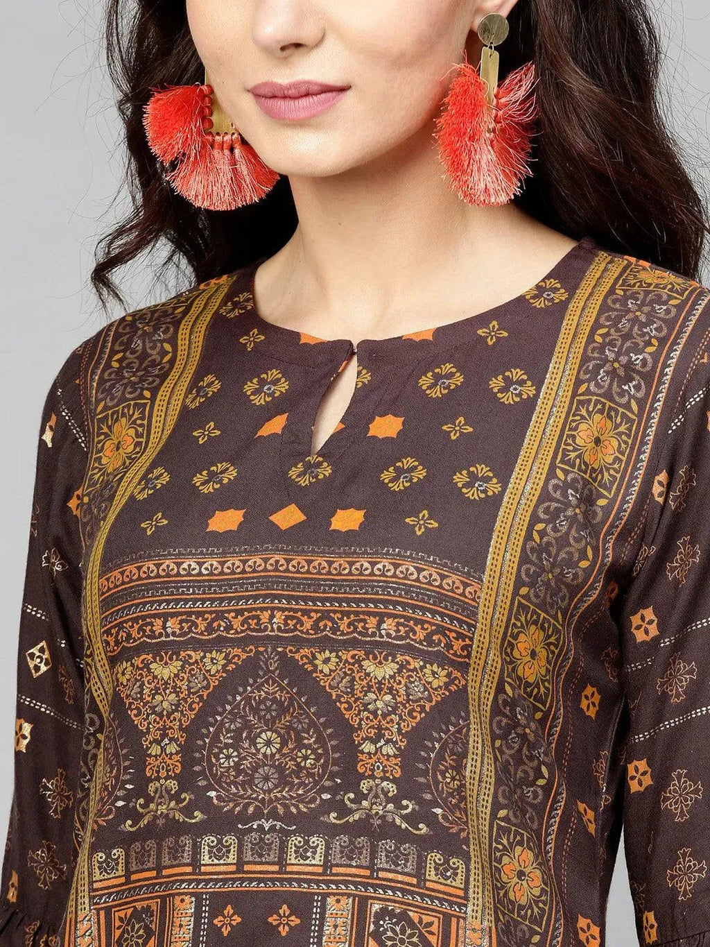 Libas Brown Printed Rayon Kurta