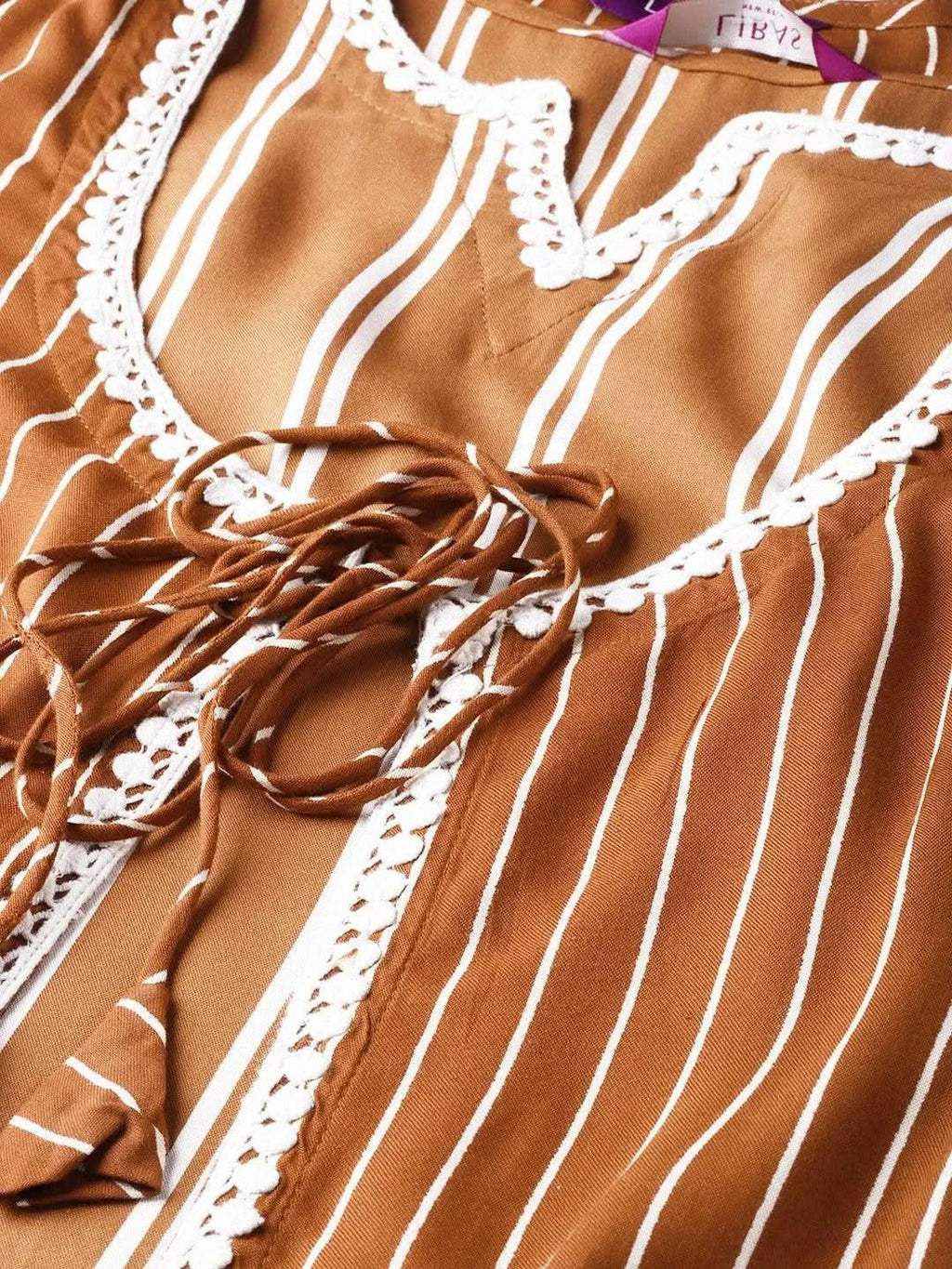 Libas Brown Striped Rayon Dress With Jacket
