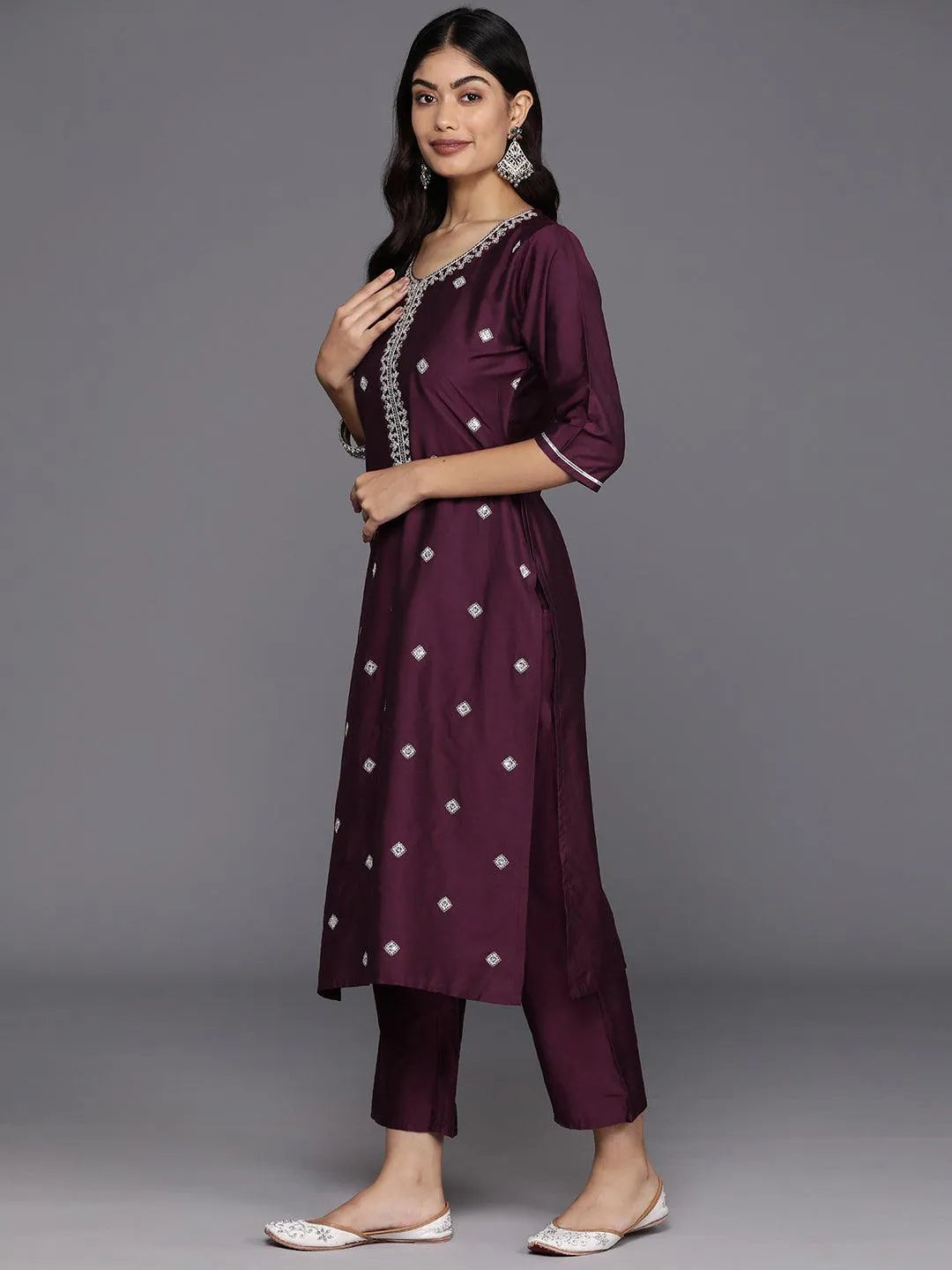 Gerua Burgundy Embroidered Silk Blend Straight Suit With Dupatta