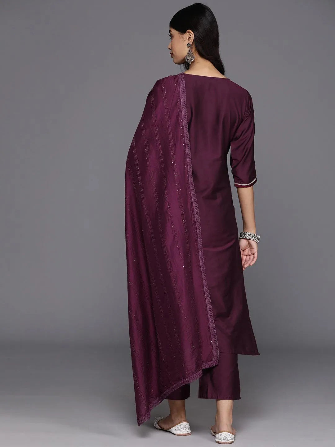 Gerua Burgundy Embroidered Silk Blend Straight Suit With Dupatta