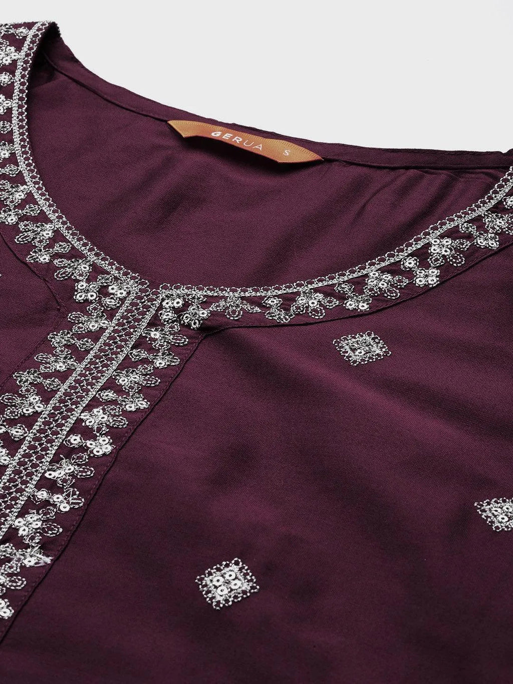 Gerua Burgundy Embroidered Silk Blend Straight Suit With Dupatta