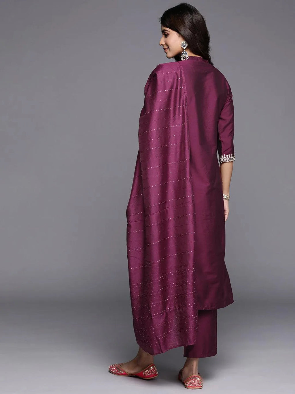 Gerua Burgundy Yoke Design Silk Blend Straight Suit With Dupatta