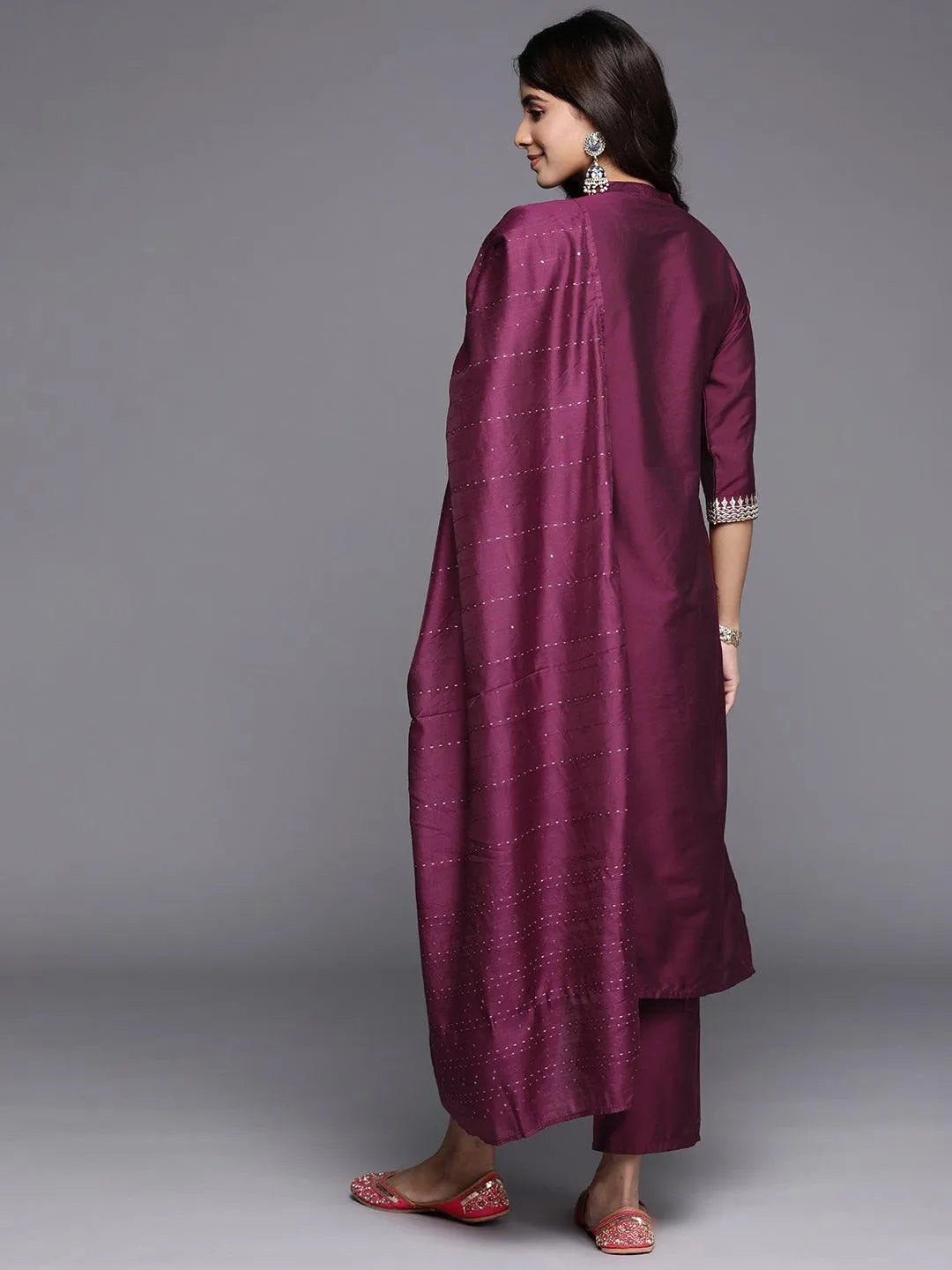 Gerua Burgundy Yoke Design Silk Blend Straight Suit With Dupatta