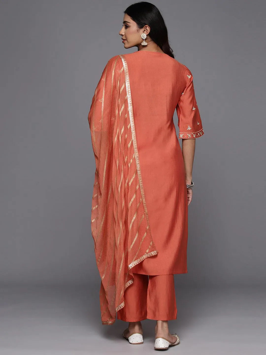 Gerua Coral Solid Silk Blend Straight Suit With Dupatta