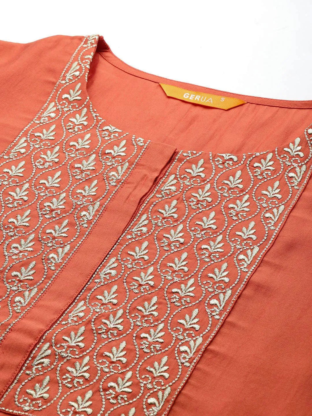 Gerua Coral Solid Silk Blend Straight Suit With Dupatta