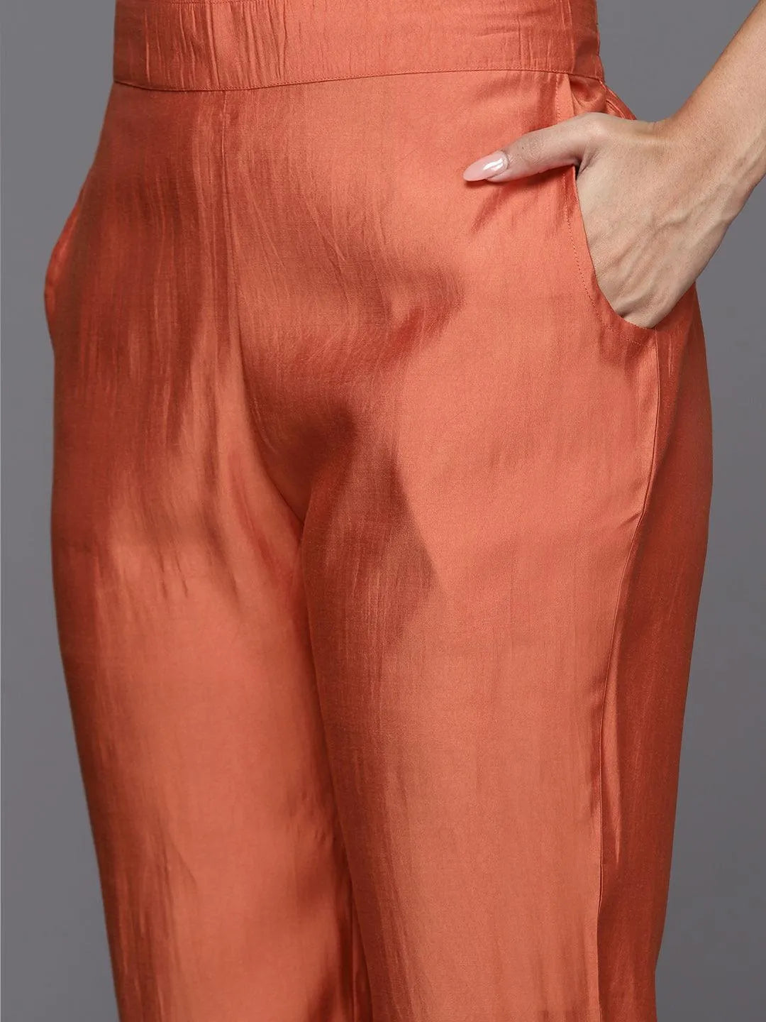 Gerua Coral Solid Silk Blend Straight Suit With Dupatta