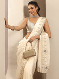 Libas Cream Embroidered Silk Blend Saree With Unstitched Blouse Piece