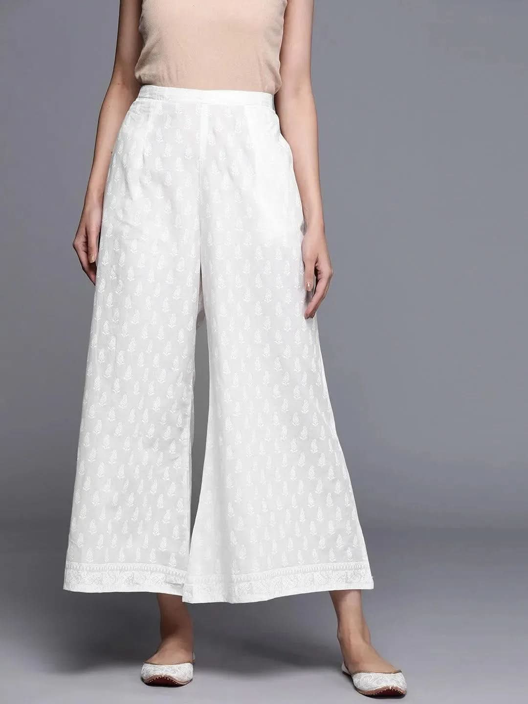 Libas Cream Printed Cotton Palazzos