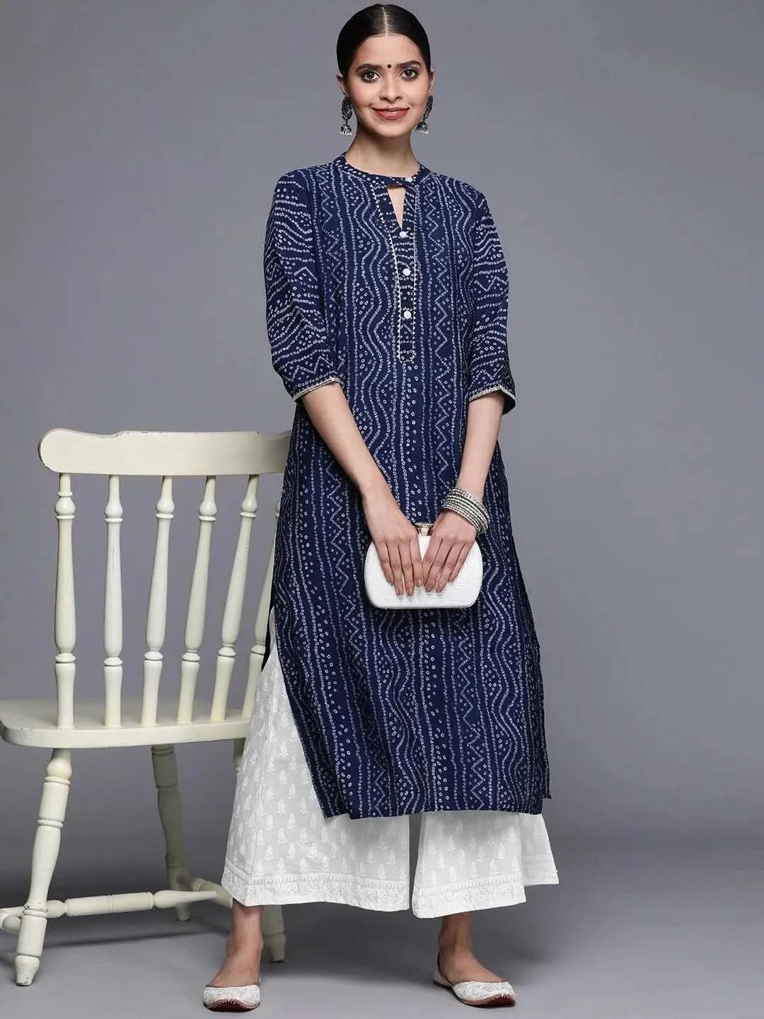 Libas Cream Printed Cotton Palazzos