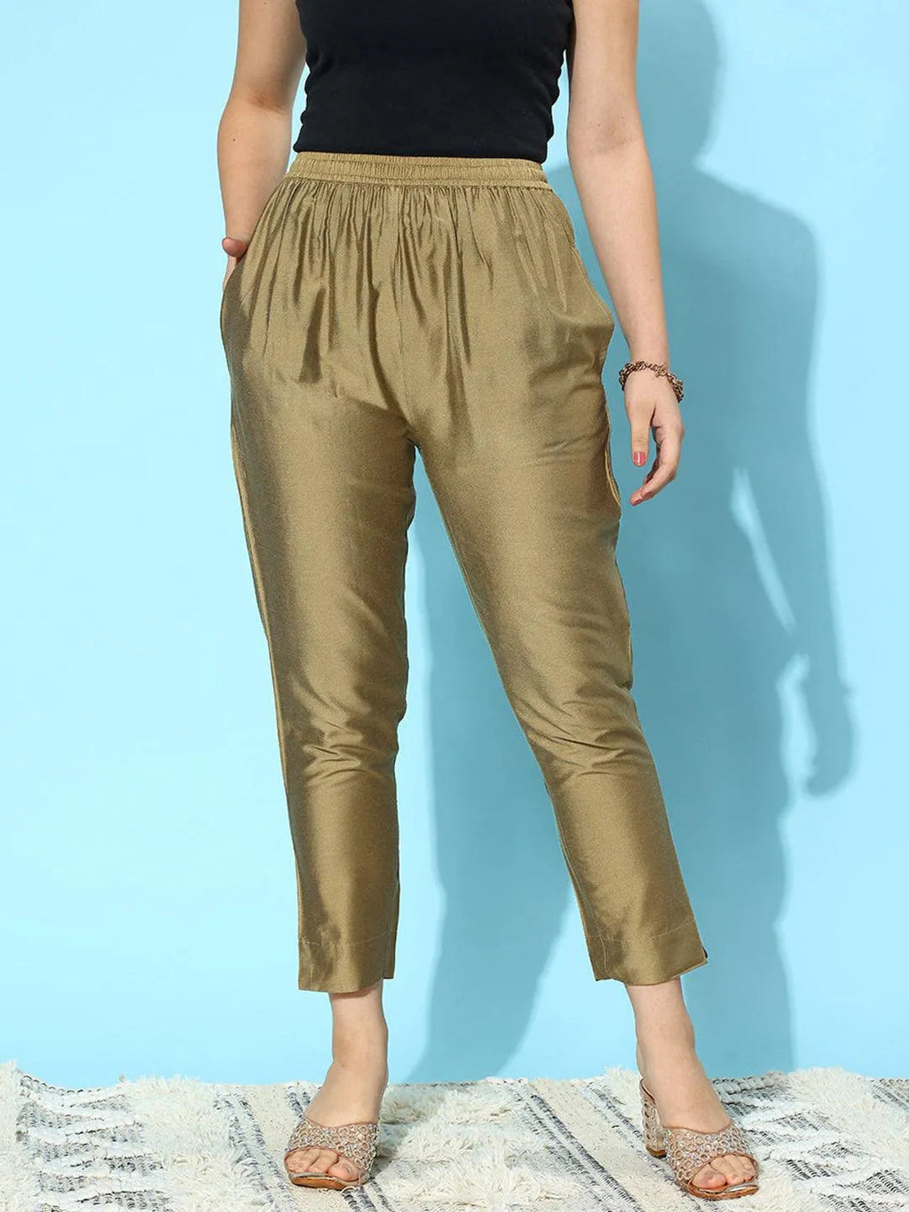 Libas Gold Solid Silk Trousers