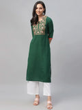 Libas Green Embroidered Cotton Kurta