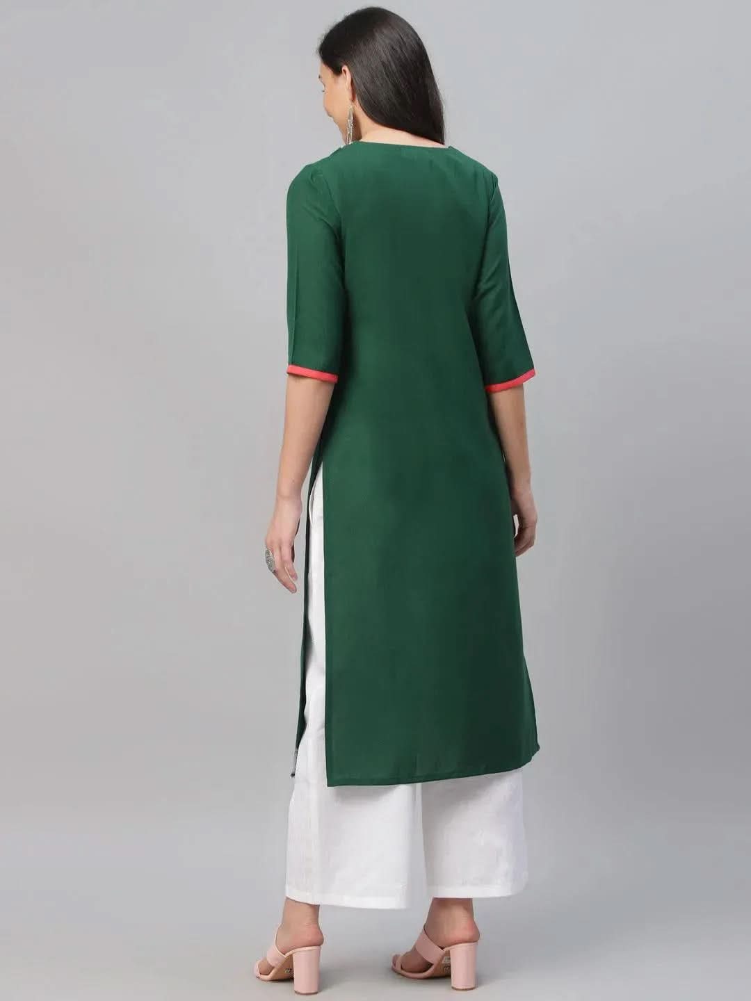 Libas Green Embroidered Cotton Kurta