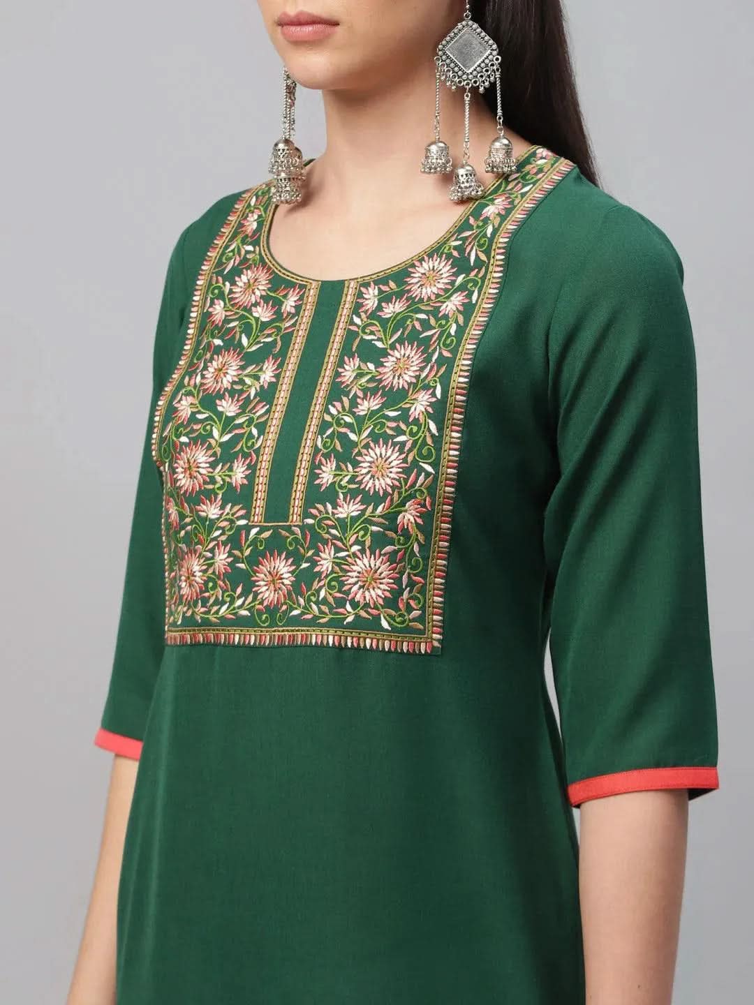 Libas Green Embroidered Cotton Kurta