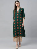 Libas Green Embroidered Rayon Kurta