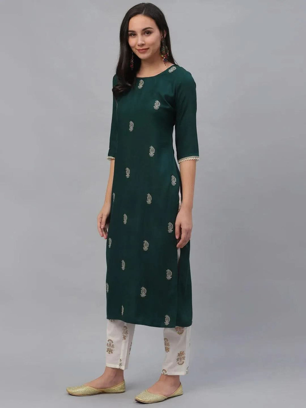 Libas Green Embroidered Rayon Kurta