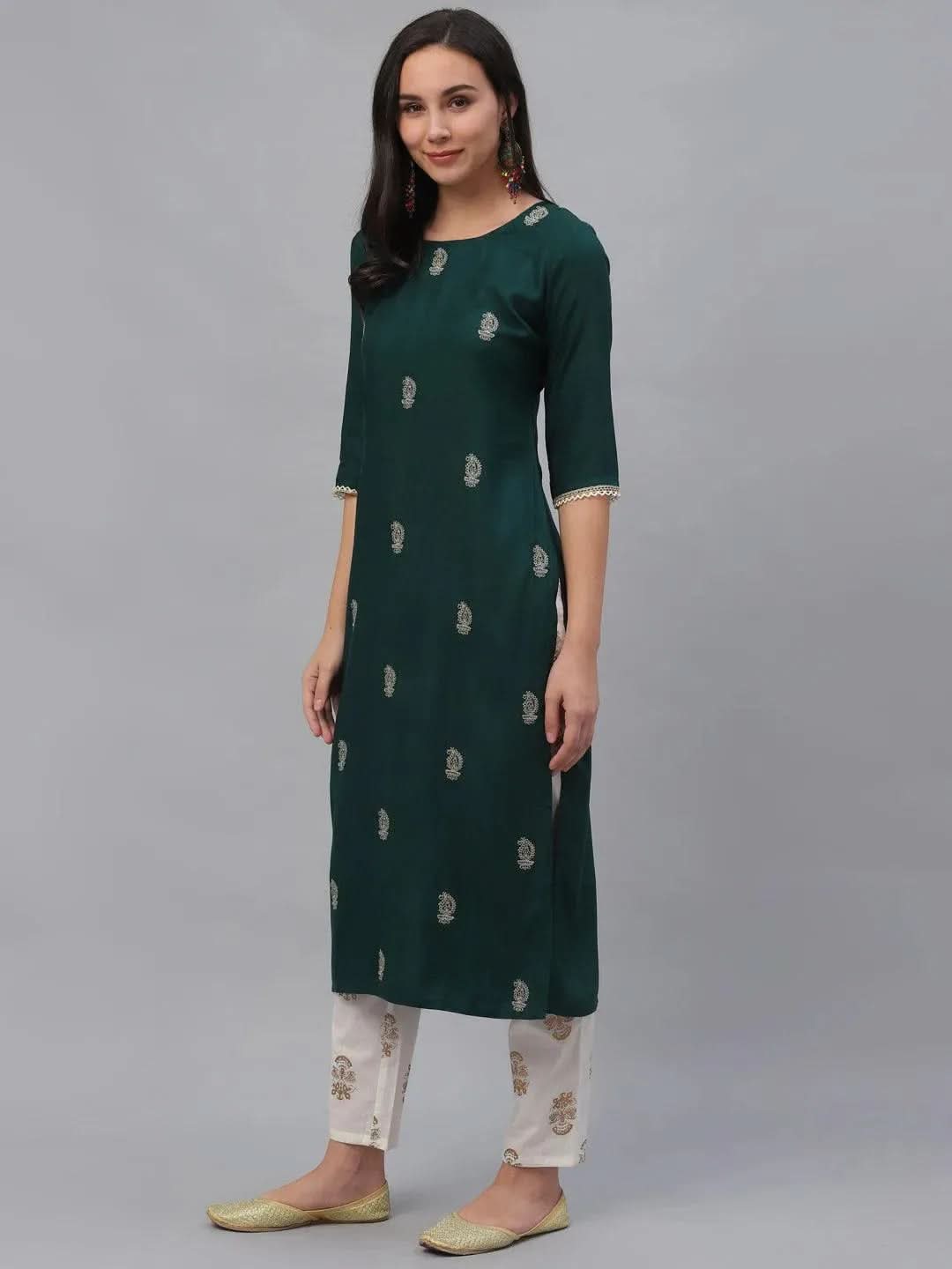 Libas Green Embroidered Rayon Kurta