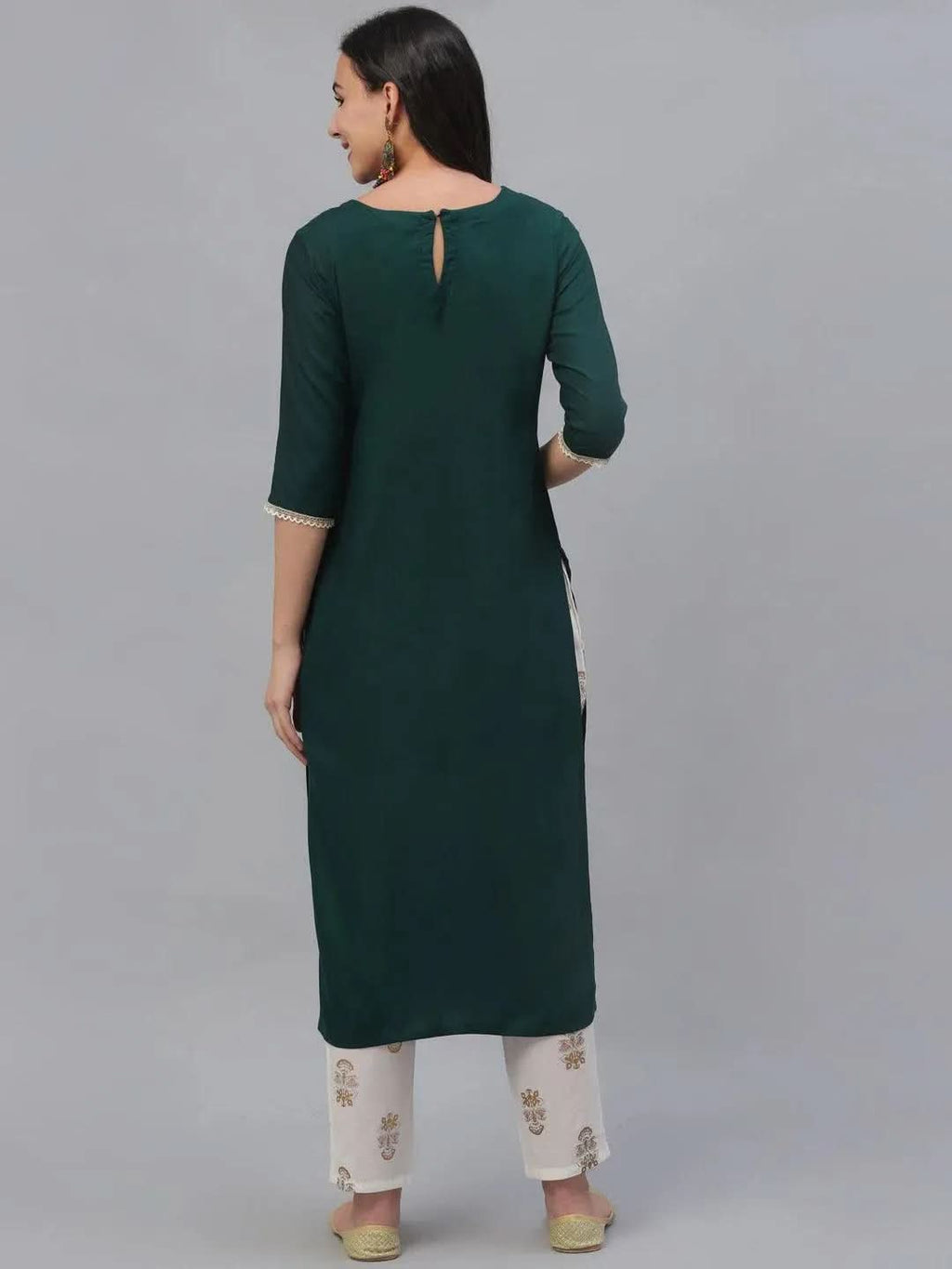 Libas Green Embroidered Rayon Kurta