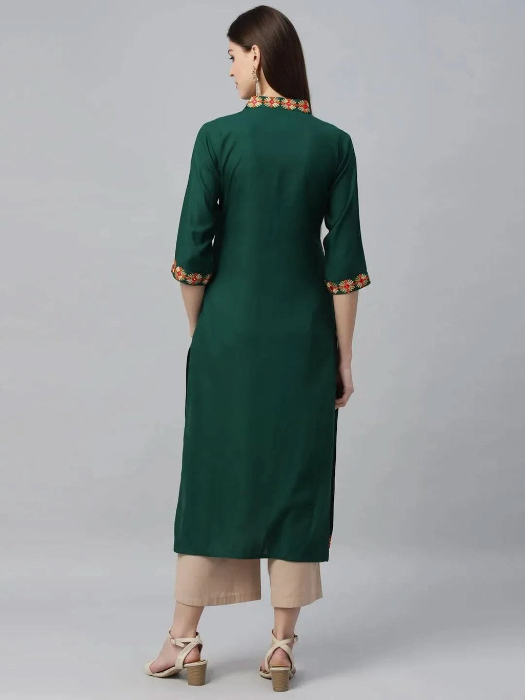 Libas Green Embroidered Rayon Kurta