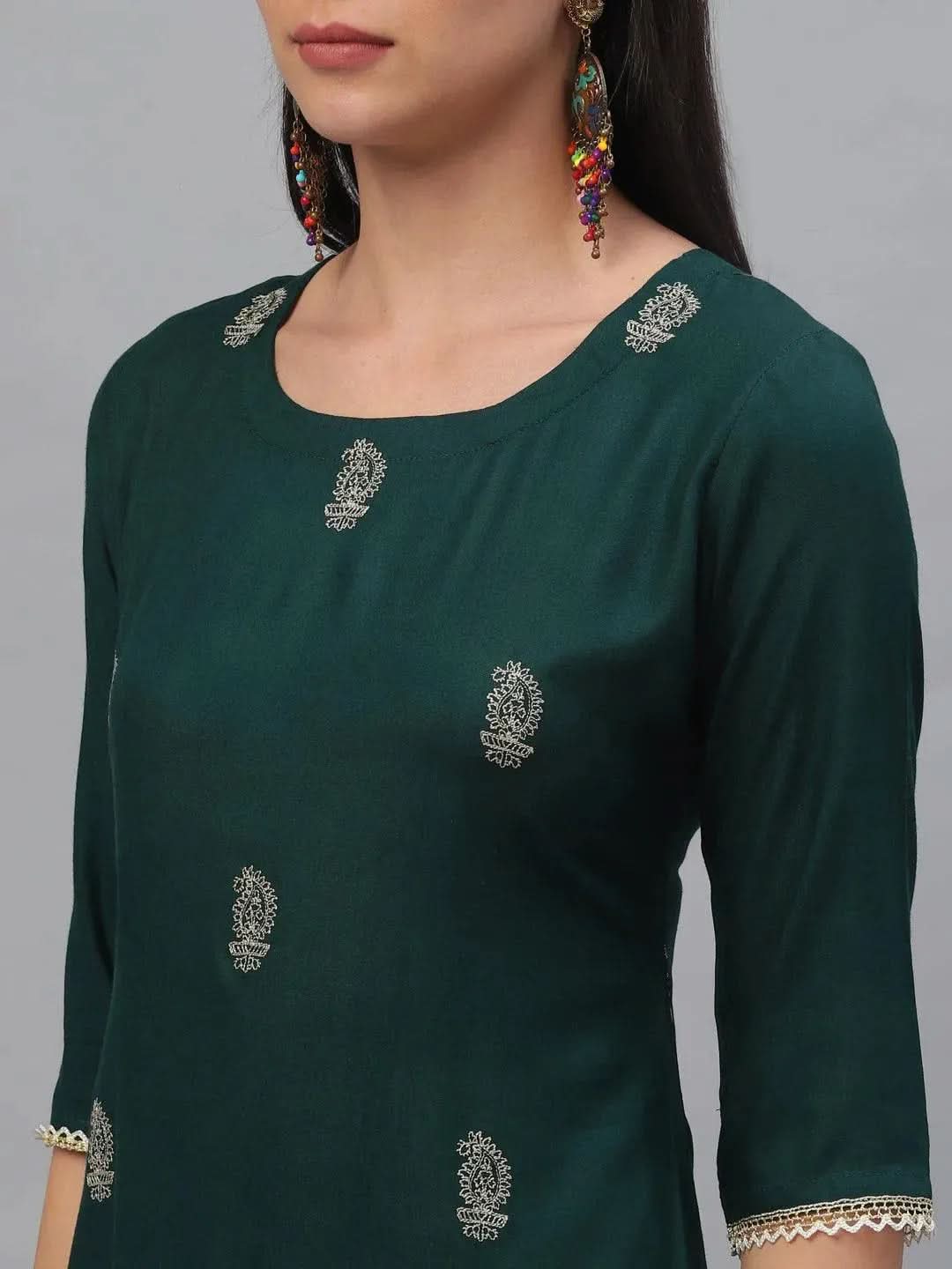 Libas Green Embroidered Rayon Kurta
