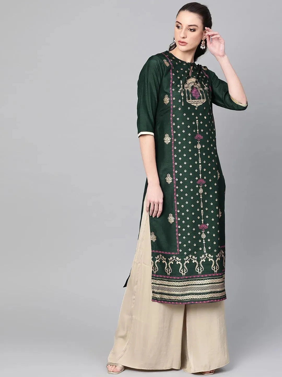 Libas Green Printed Chanderi Kurta