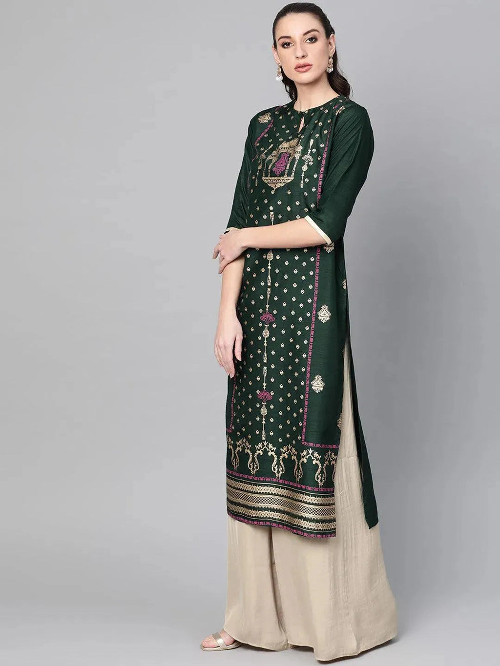 Libas Green Printed Chanderi Kurta