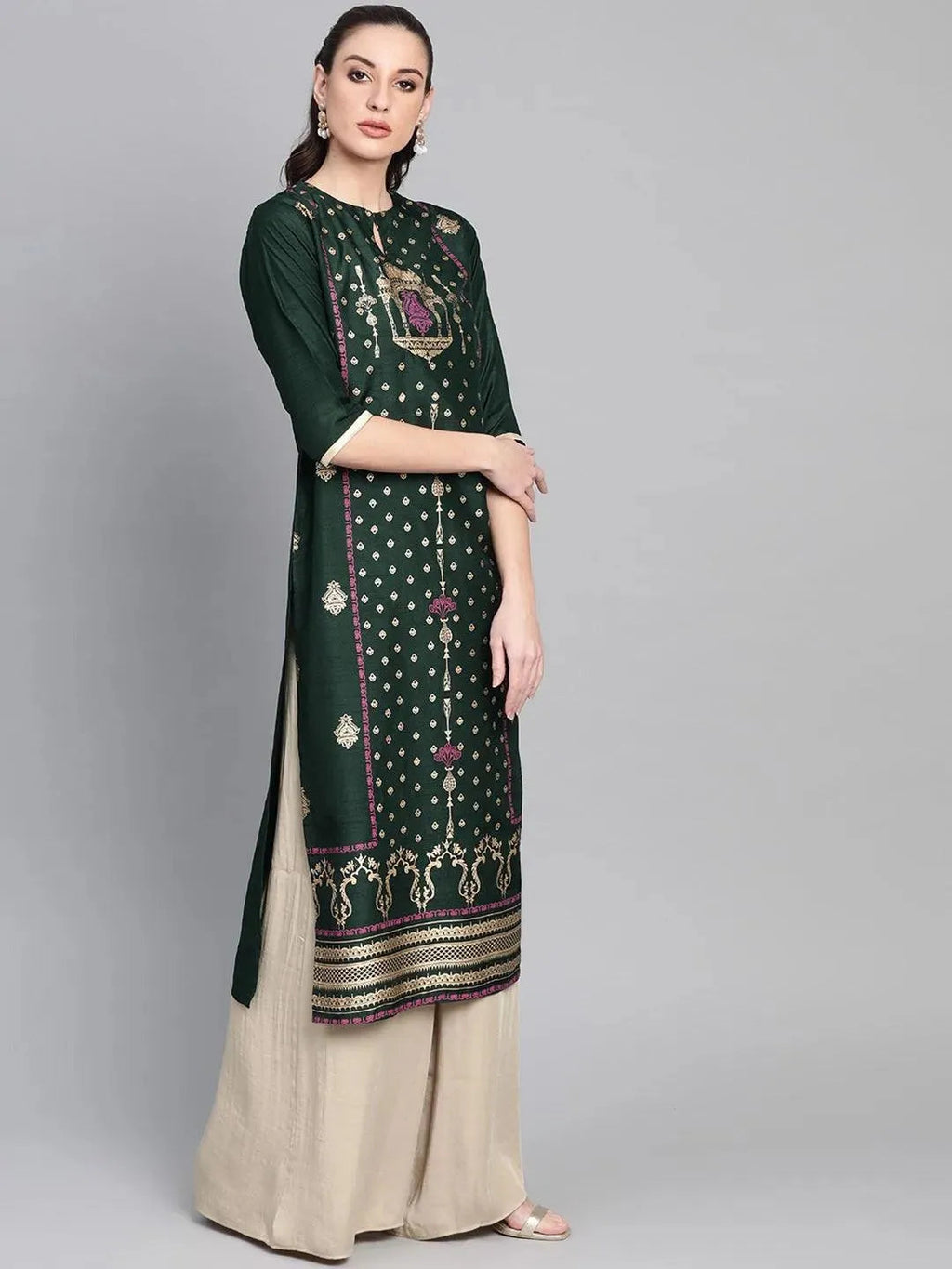 Libas Green Printed Chanderi Kurta