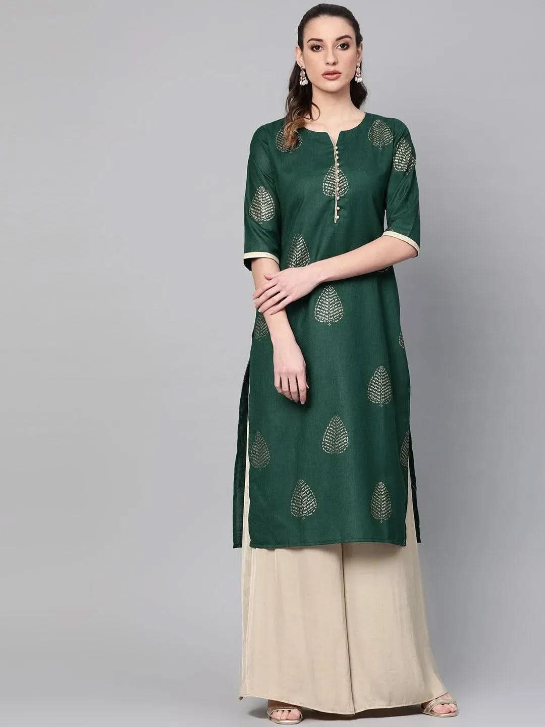 Libas Green Printed Cotton Kurta