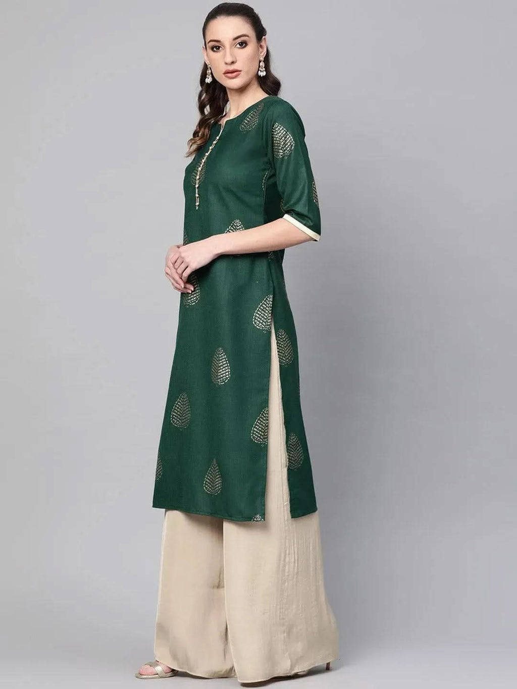 Libas Green Printed Cotton Kurta