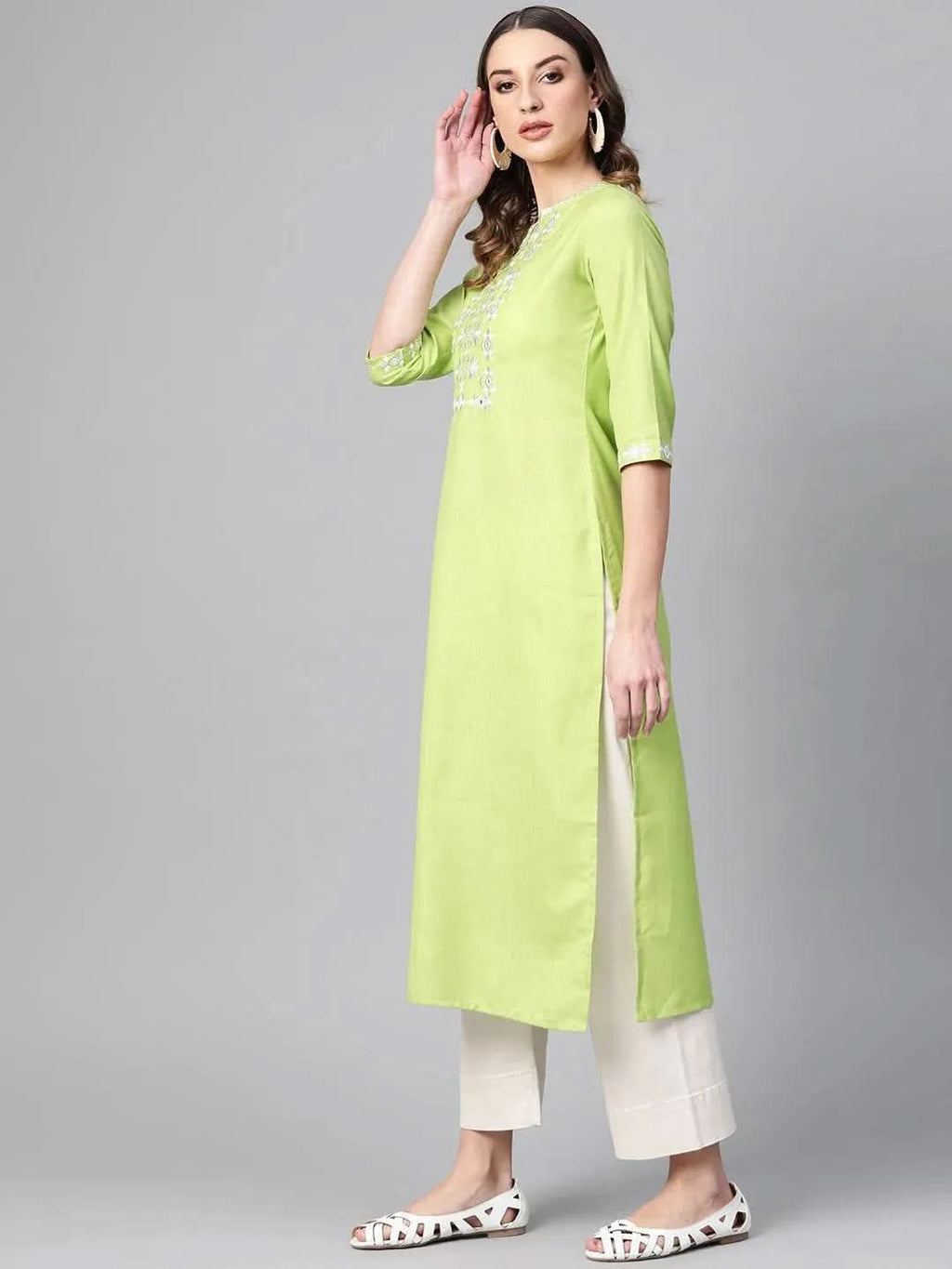 Libas Green Printed Cotton Kurta